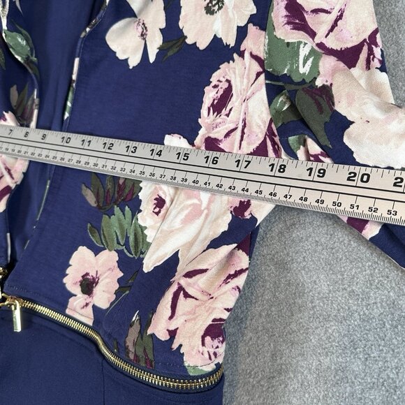 IMAN Navy Floral Peplum Zip Jacket Blazer M Global Chick Ponte Convertible - Picture 6 of 13